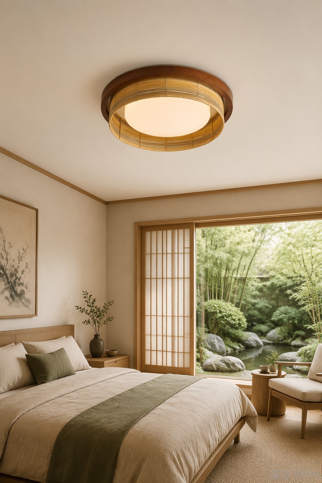 Modern Japanese Vertical Rib Bamboo Weave Ceiling Light - Eco-Natural LED Flush Mount – Flush Mount Ceiling Lights (view 5)