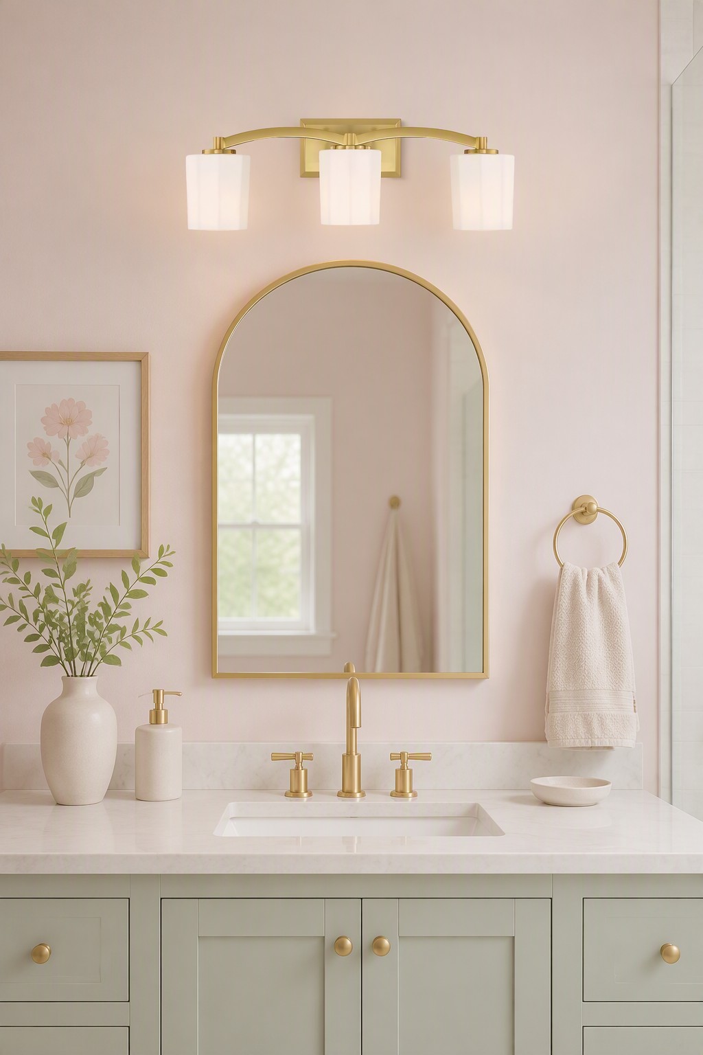 Modern 3-Light Glass Wall Sconce with Curved Metal Frame | Hotel Vanity Lighting – Modern LED Mirror Lights