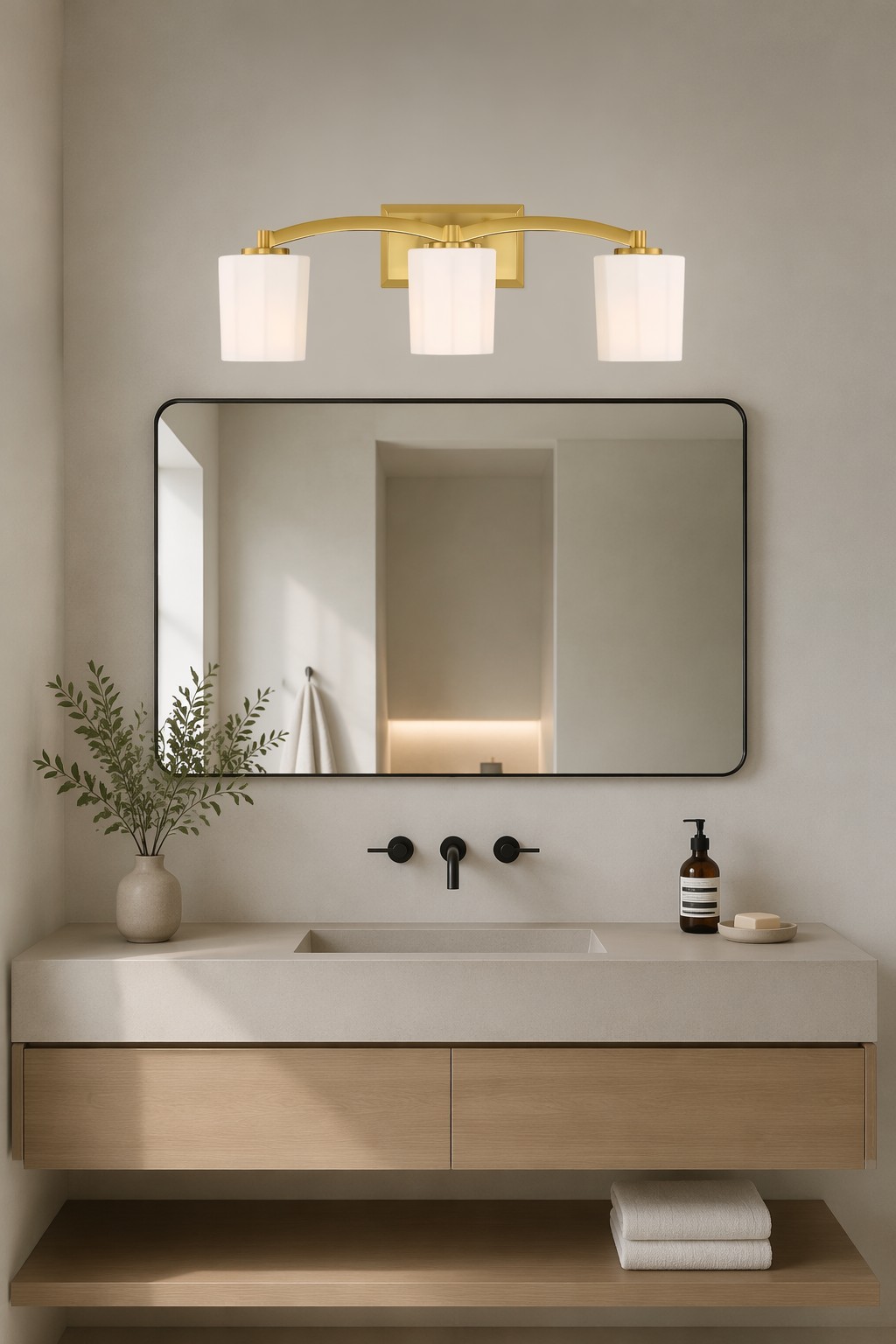 Modern 3-Light Glass Wall Sconce with Curved Metal Frame | Hotel Vanity Lighting – Modern LED Mirror Lights (view 2)