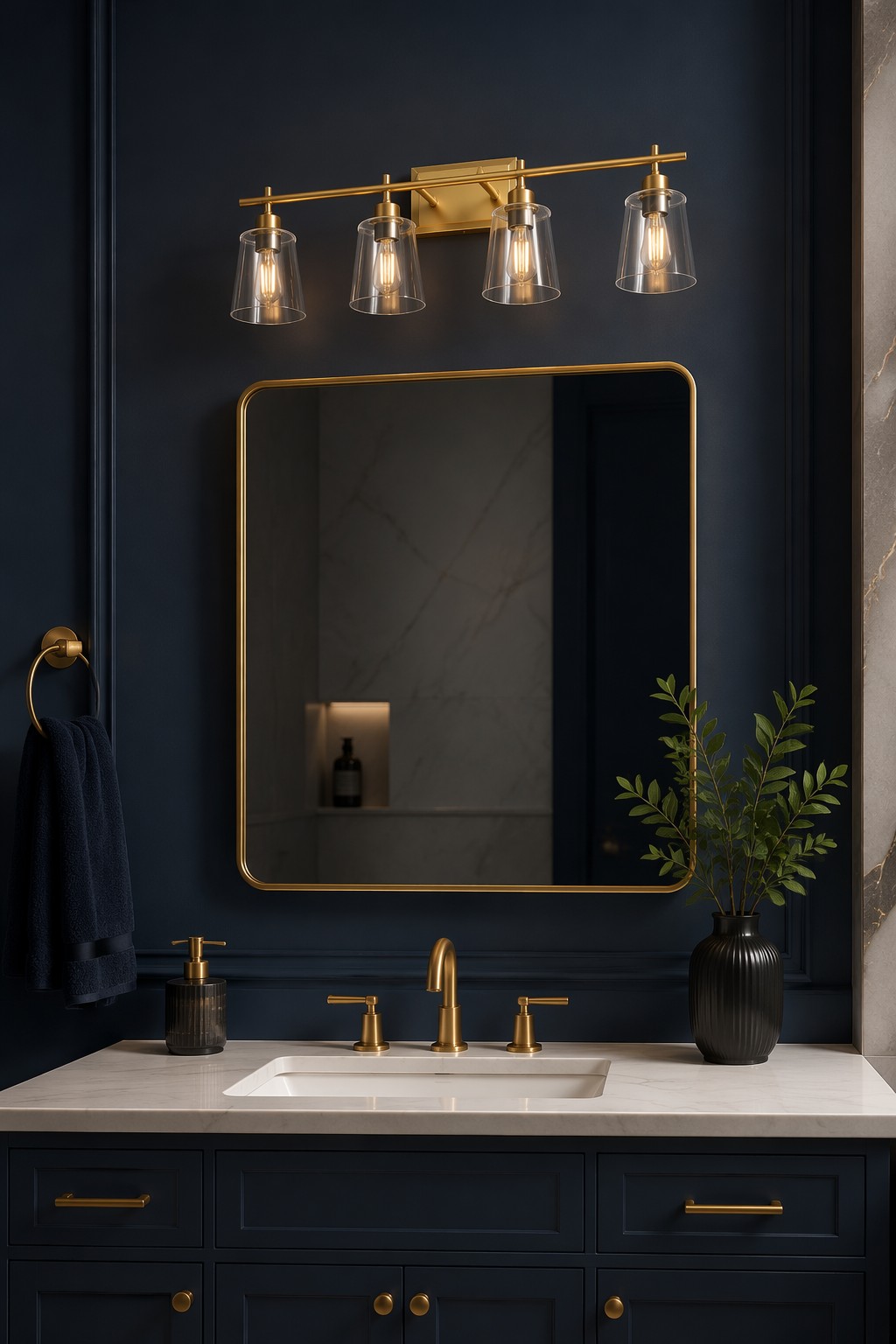 Modern 4-Light Glass Shade Bathroom Vanity Wall Sconce | Brass & Black Linear Wall Lamp – Modern LED Mirror Lights (view 2)