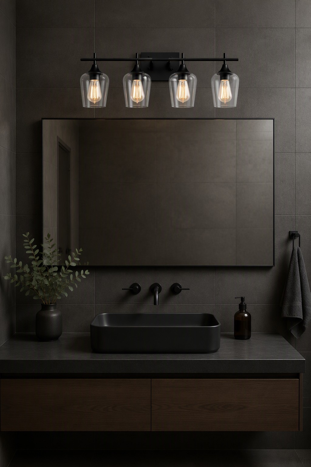Modern 4-Light Glass Shade Bathroom Vanity Wall Sconce | Brass & Black Linear Wall Lamp – Modern LED Mirror Lights (view 3)