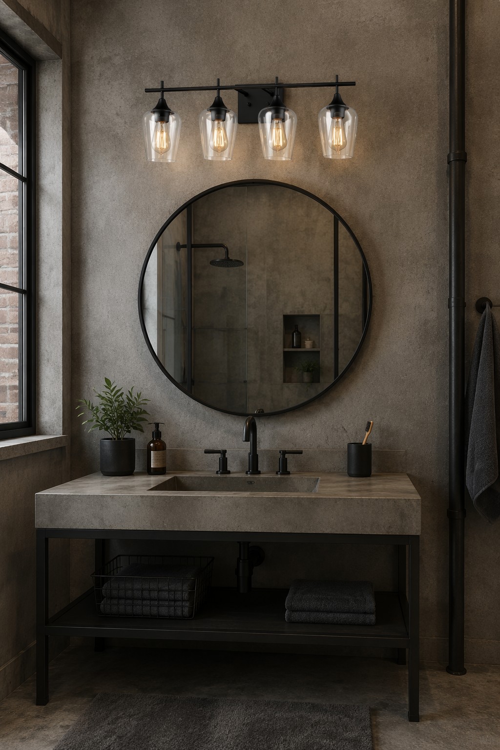 Modern 4-Light Glass Shade Bathroom Vanity Wall Sconce | Brass & Black Linear Wall Lamp – Modern LED Mirror Lights (view 4)