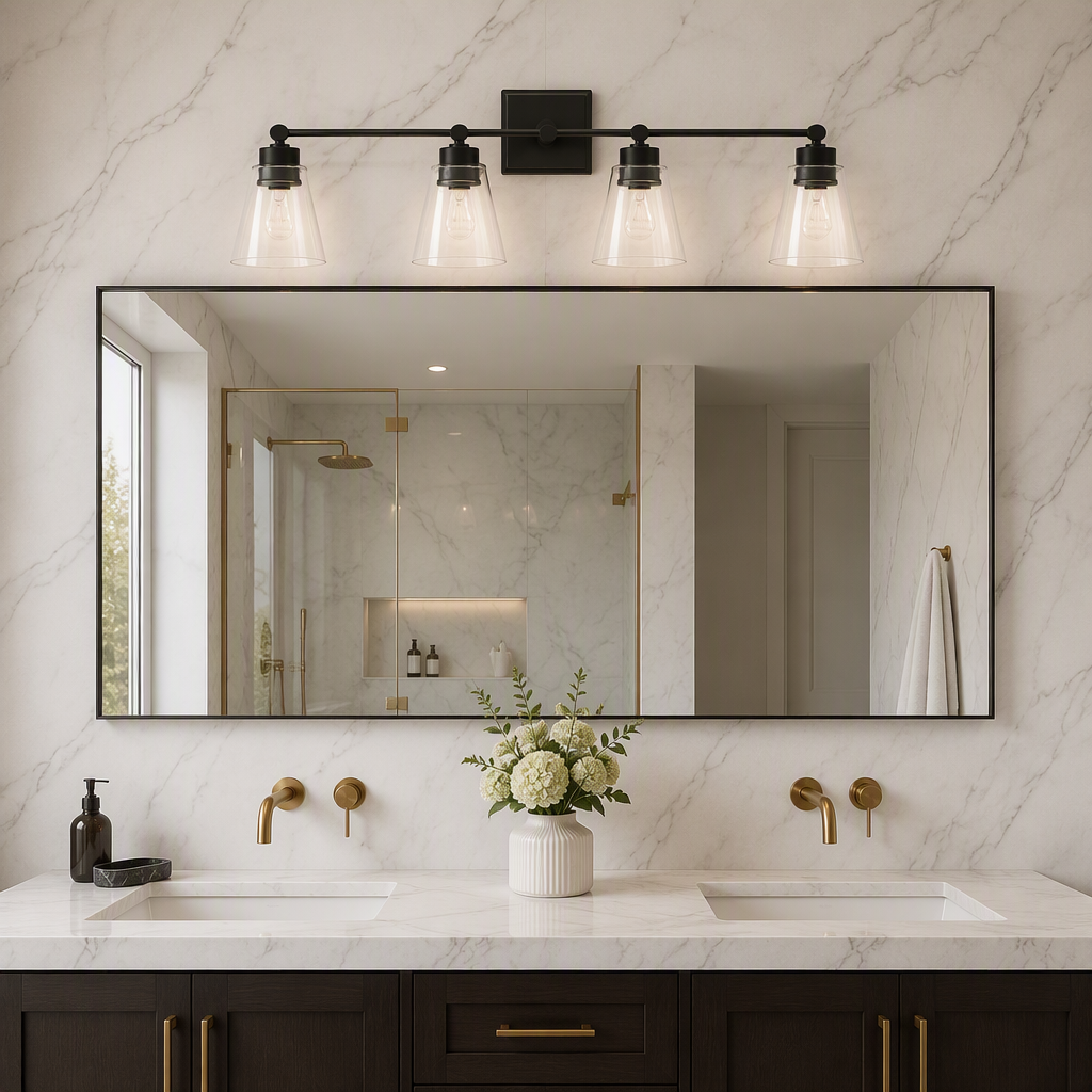 Modern 4-Light Cone Glass Wall Sconce | Minimalist Bathroom Vanity Light Fixture – Modern LED Mirror Lights