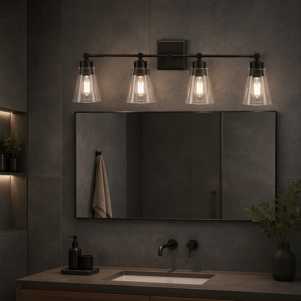 Modern 4-Light Cone Glass Wall Sconce | Minimalist Bathroom Vanity Light Fixture – Modern LED Mirror Lights (view 2)