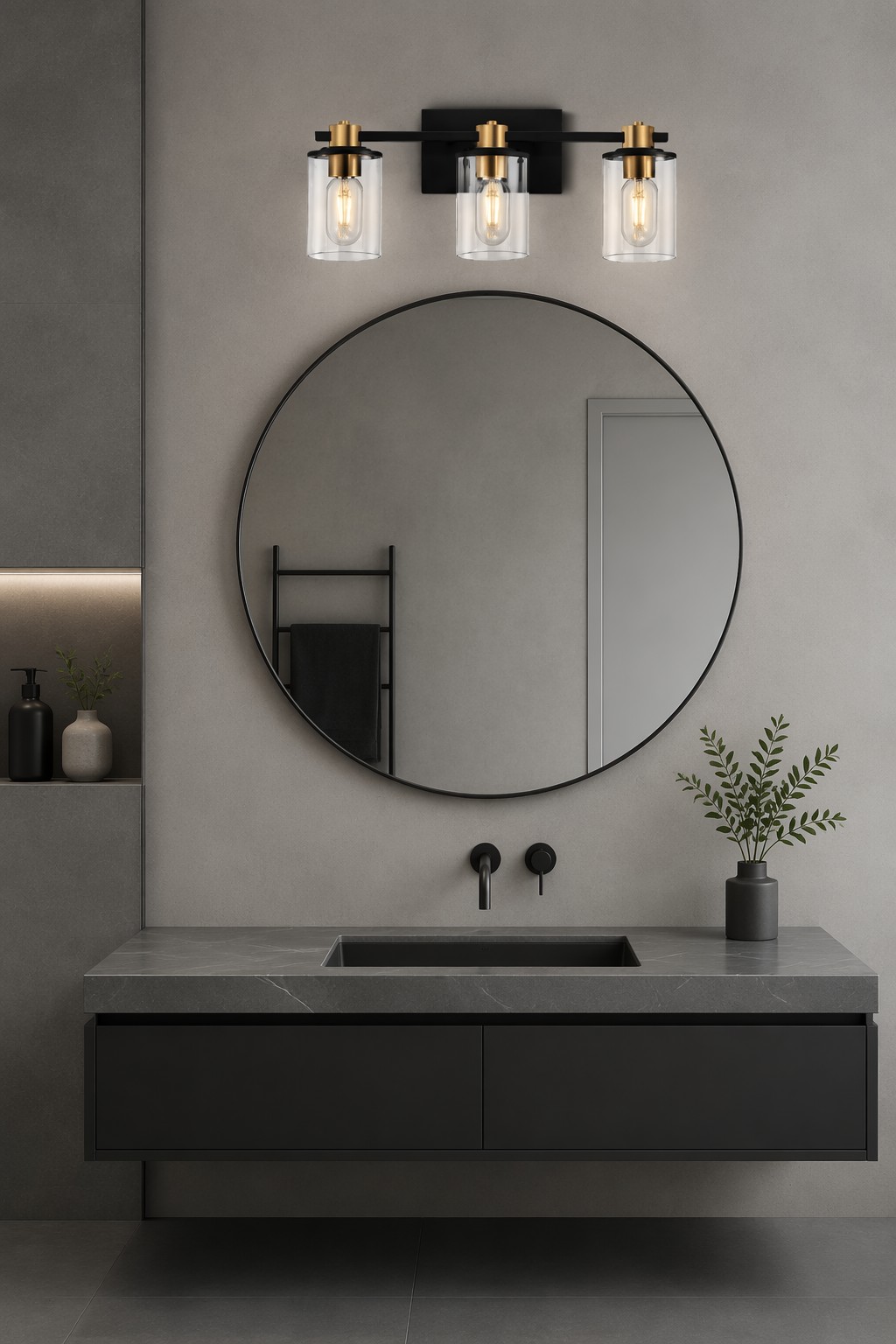 Modern 3-Light Black & Brass Glass Wall Lamp | Contemporary Vanity Sconce – General Wall Lamps (view 2)