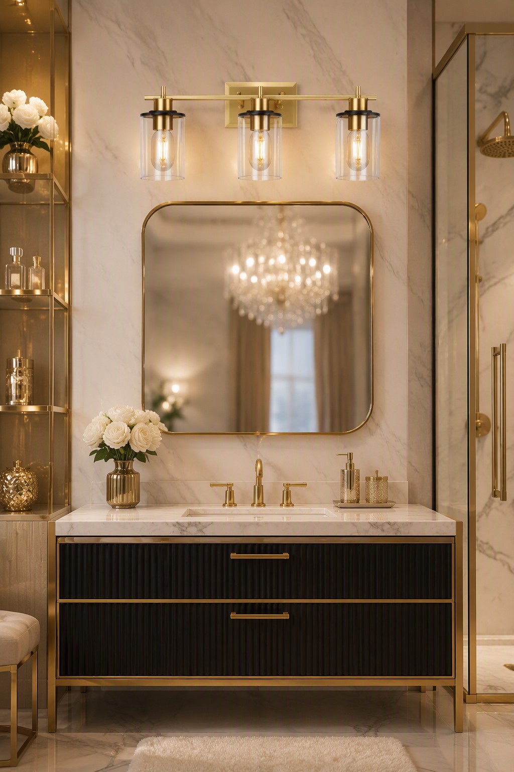 Modern 3-Light Black & Brass Glass Wall Lamp | Contemporary Vanity Sconce – General Wall Lamps (view 3)