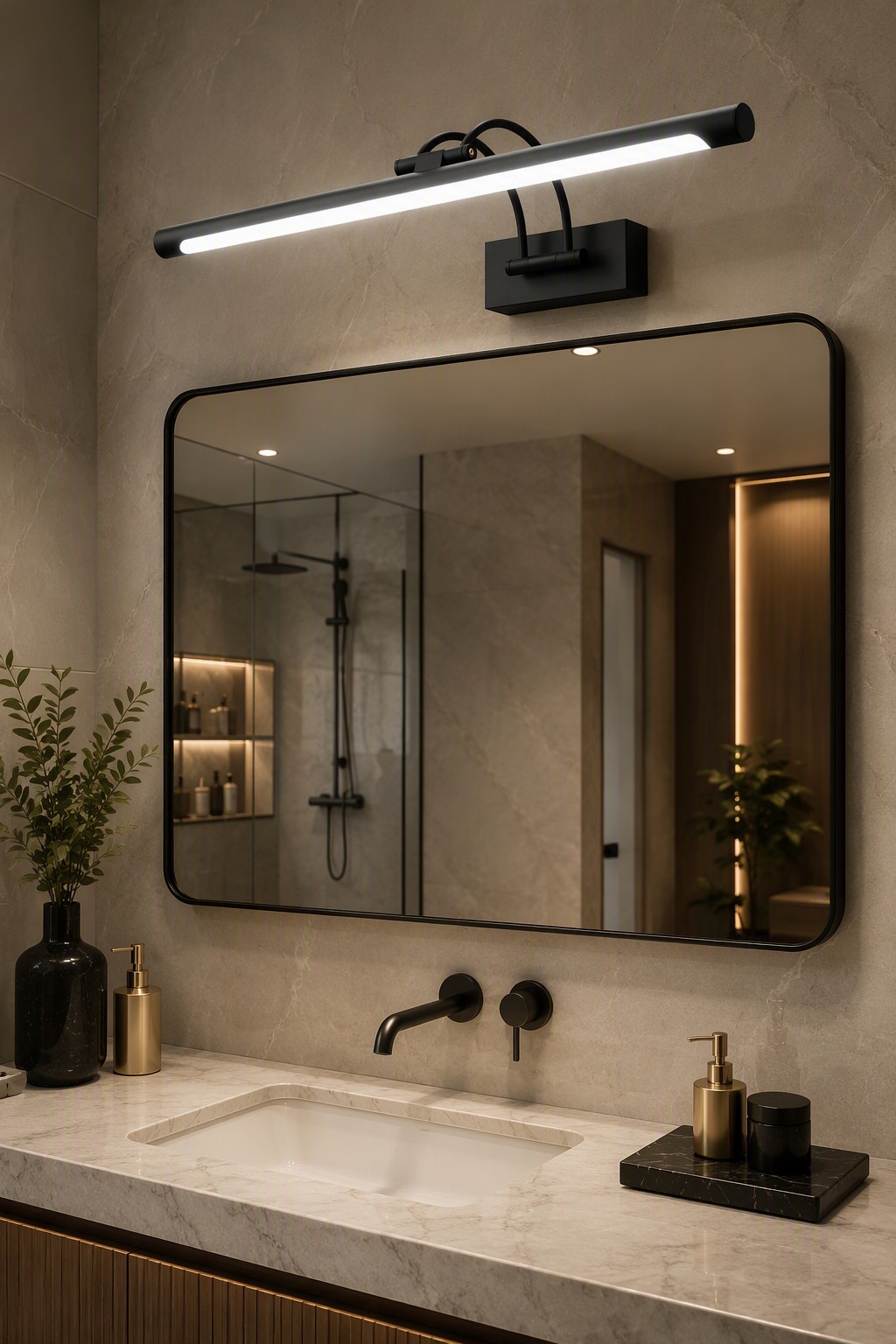 Modern Slim LED Bathroom Mirror Light | Linear Vanity Wall Lamp with Adjustable Design – Adjustable Mirror Lights (view 4)