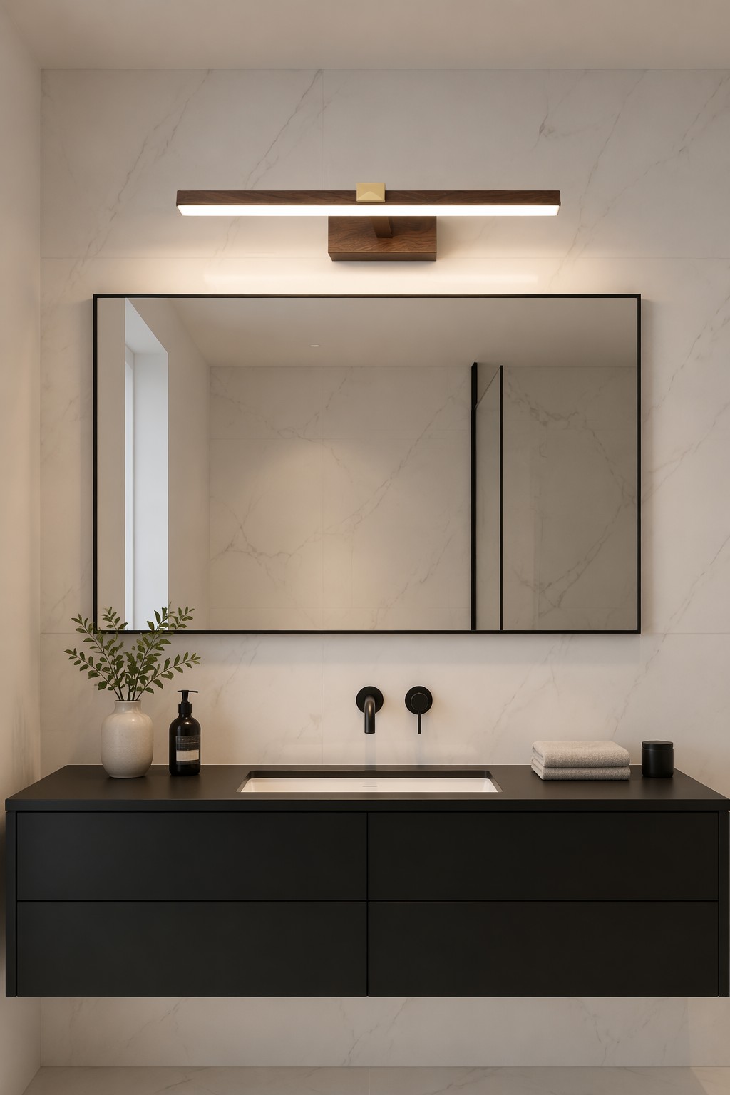 Modern Wood Finish LED Bathroom Mirror Light | Minimalist Linear Vanity Wall Lamp – Modern LED Mirror Lights (view 2)