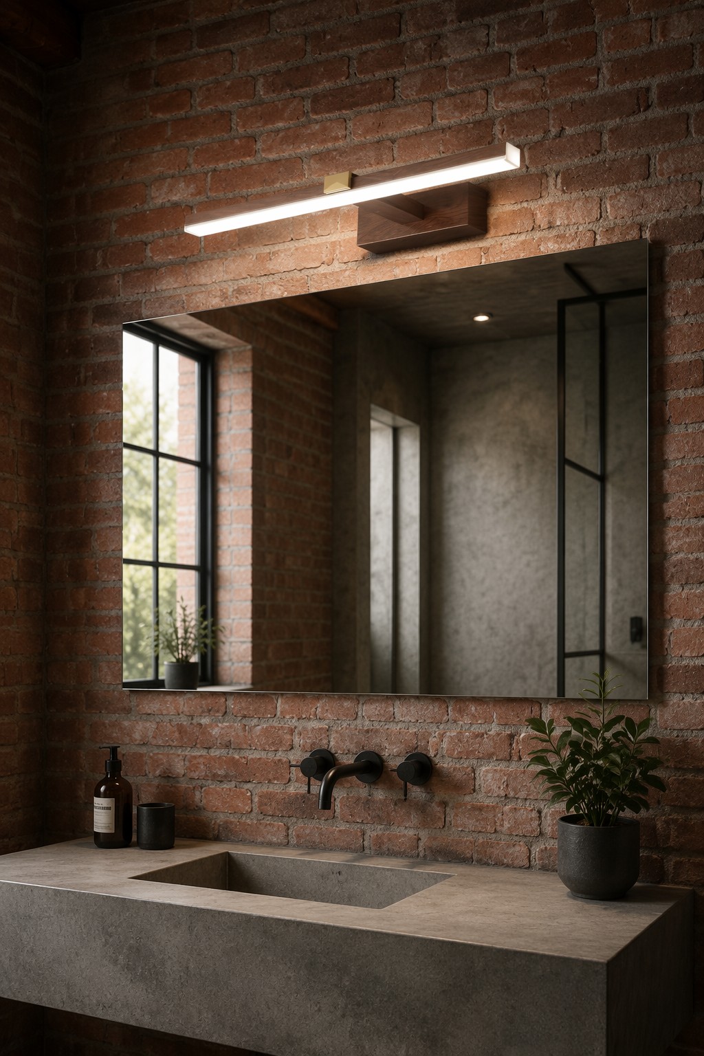 Modern Wood Finish LED Bathroom Mirror Light | Minimalist Linear Vanity Wall Lamp – Modern LED Mirror Lights (view 4)