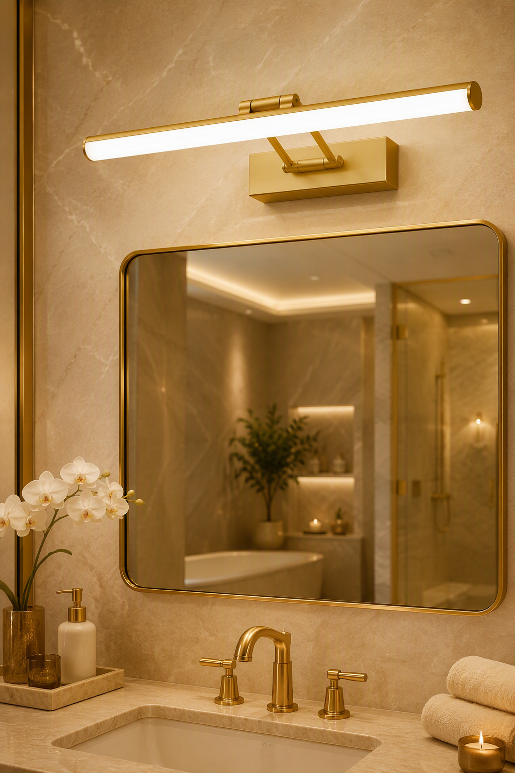 Industrial Modern V-Shaped Dual Arm LED Mirror Front Light Sconce – Adjustable Mirror Lights