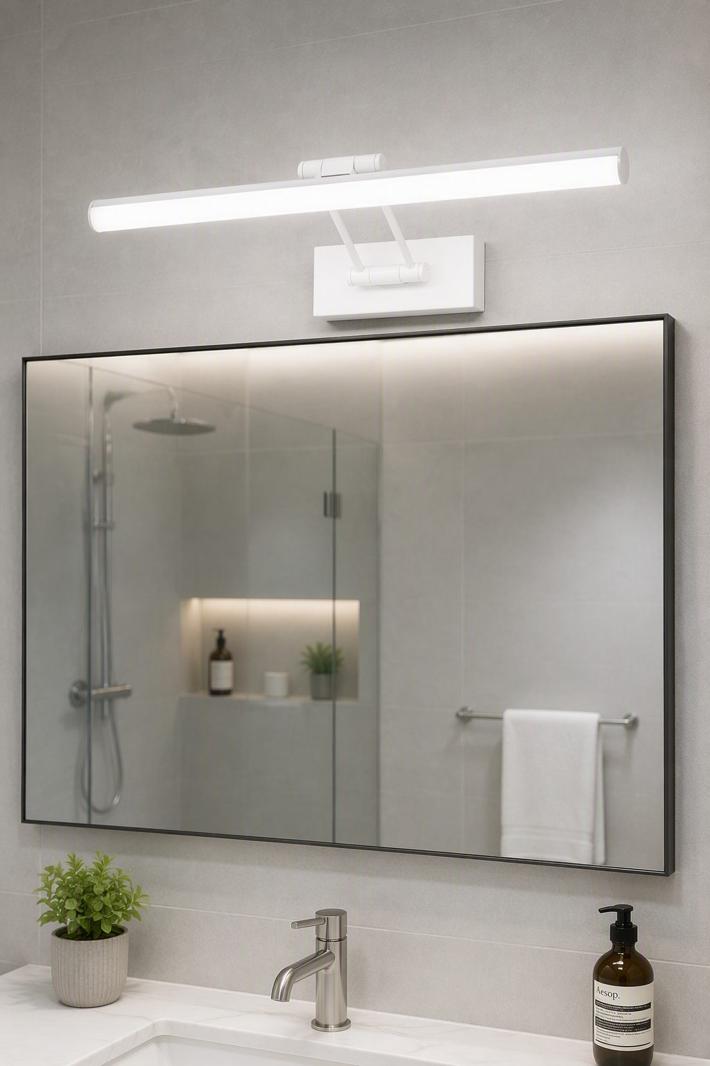Industrial Modern V-Shaped Dual Arm LED Mirror Front Light Sconce – Adjustable Mirror Lights (view 3)