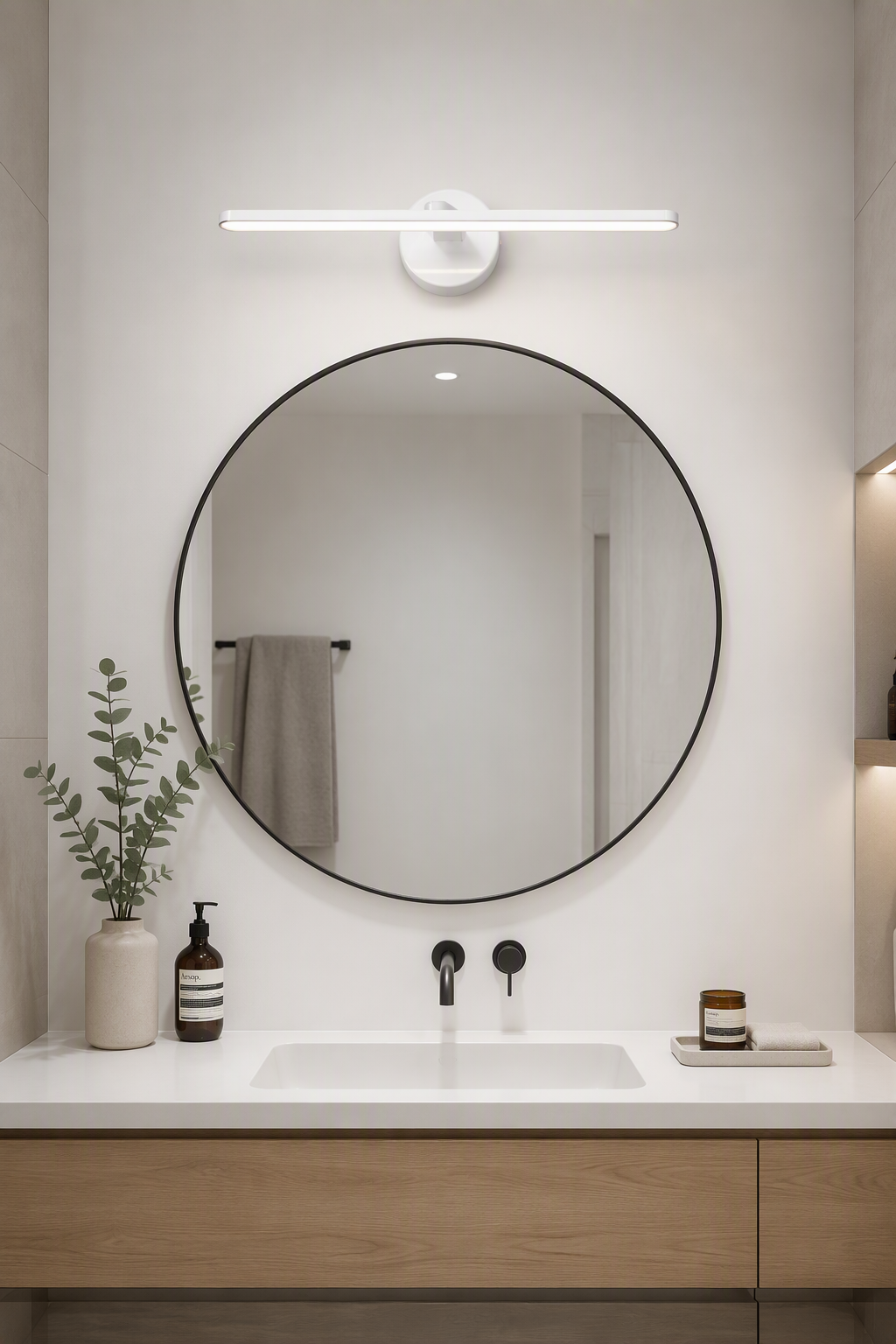 Luxury Minimalist Round Base LED Mirror Front Lamp with Gold Finish – Brass & Luxury Vanity Lights (view 2)