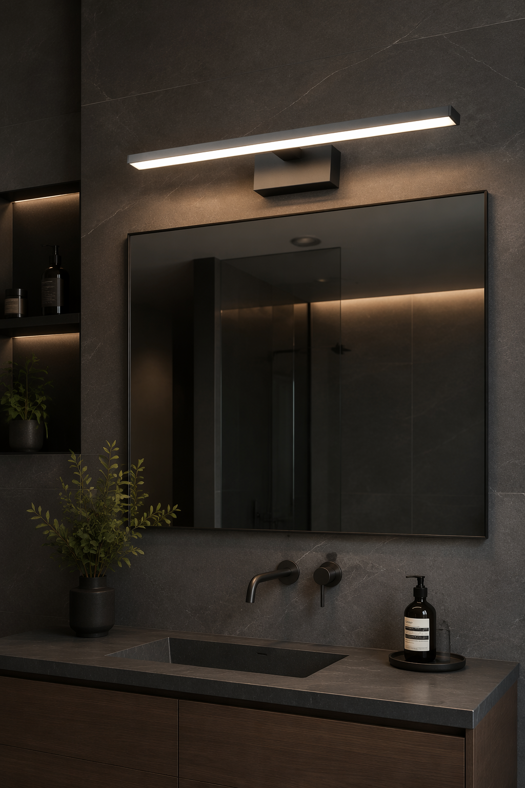 Geometric Slim Square Profile LED Mirror Front Light for Modern Bathrooms – Modern LED Mirror Lights (view 3)