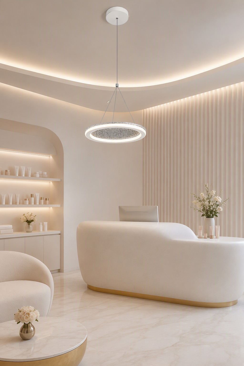 Luxury Minimalist LED Ring Pendant Light with Premium Crushed Crystal Inlay – Single Pendant (view 4)