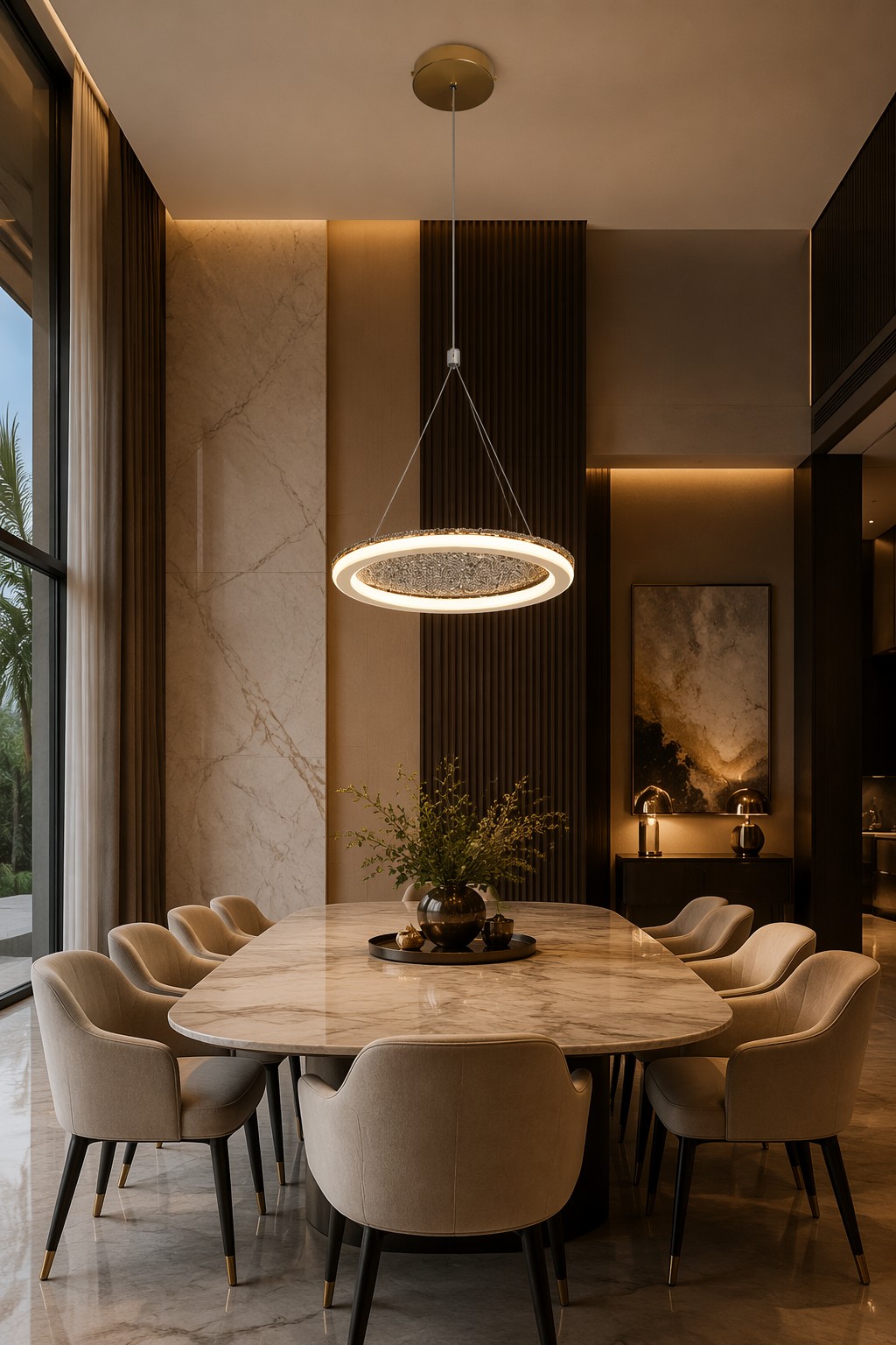Luxury Minimalist LED Ring Pendant Light with Premium Crushed Crystal Inlay – Single Pendant (view 3)