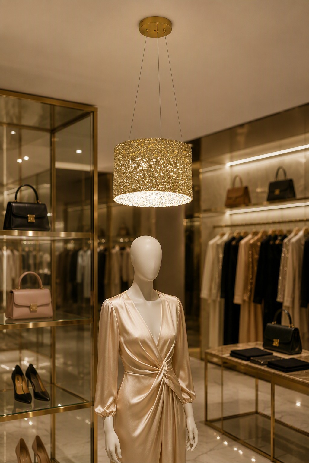 Modern Architectural Drum LED Pendant Lamp with Shimmering Crystal Diffuser – Single Pendant (view 3)