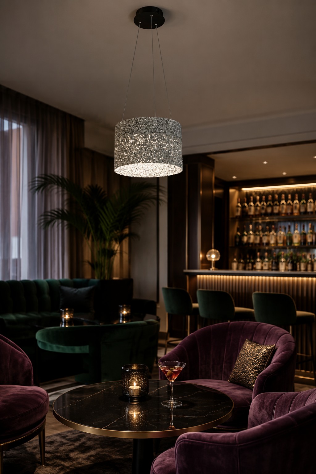 Modern Architectural Drum LED Pendant Lamp with Shimmering Crystal Diffuser – Single Pendant (view 5)