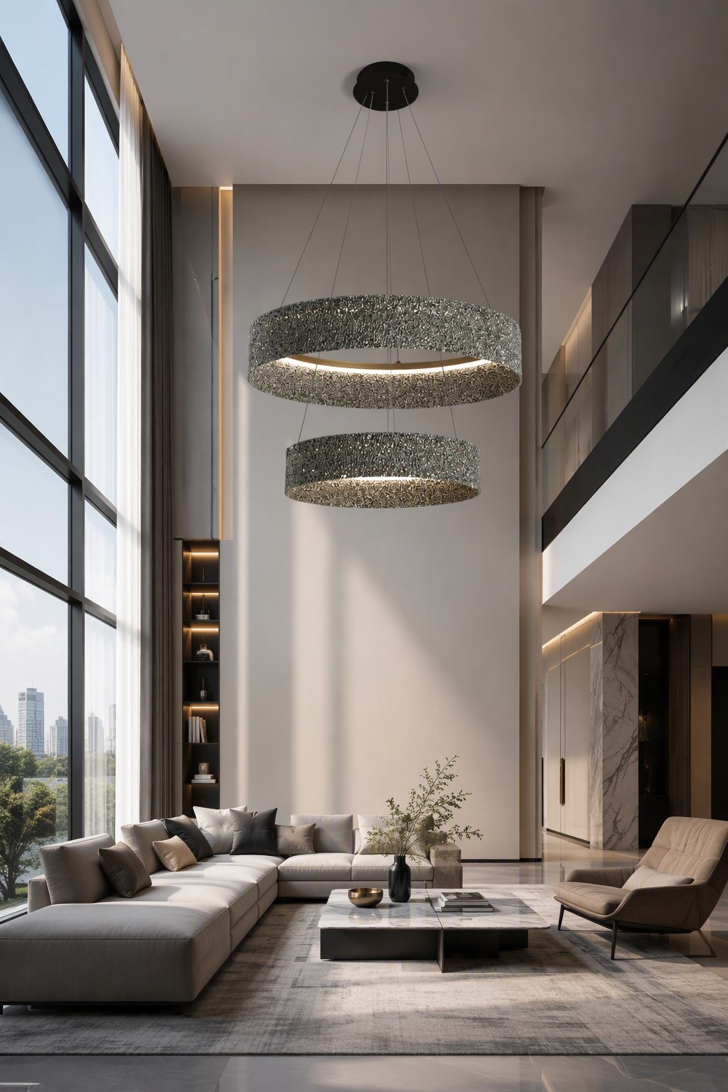 Grand Two-Tier Luxury LED Ring Chandelier with Tiered Crushed Crystal Design – Ring Chandeliers