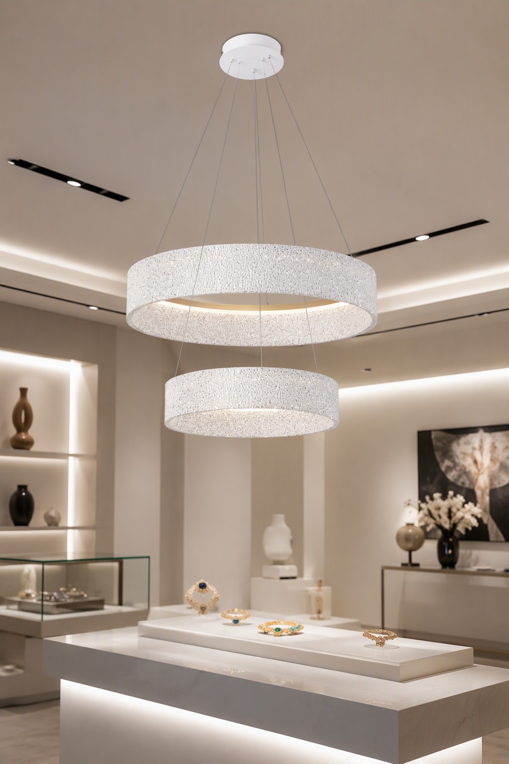 Grand Two-Tier Luxury LED Ring Chandelier with Tiered Crushed Crystal Design – Ring Chandeliers (view 2)