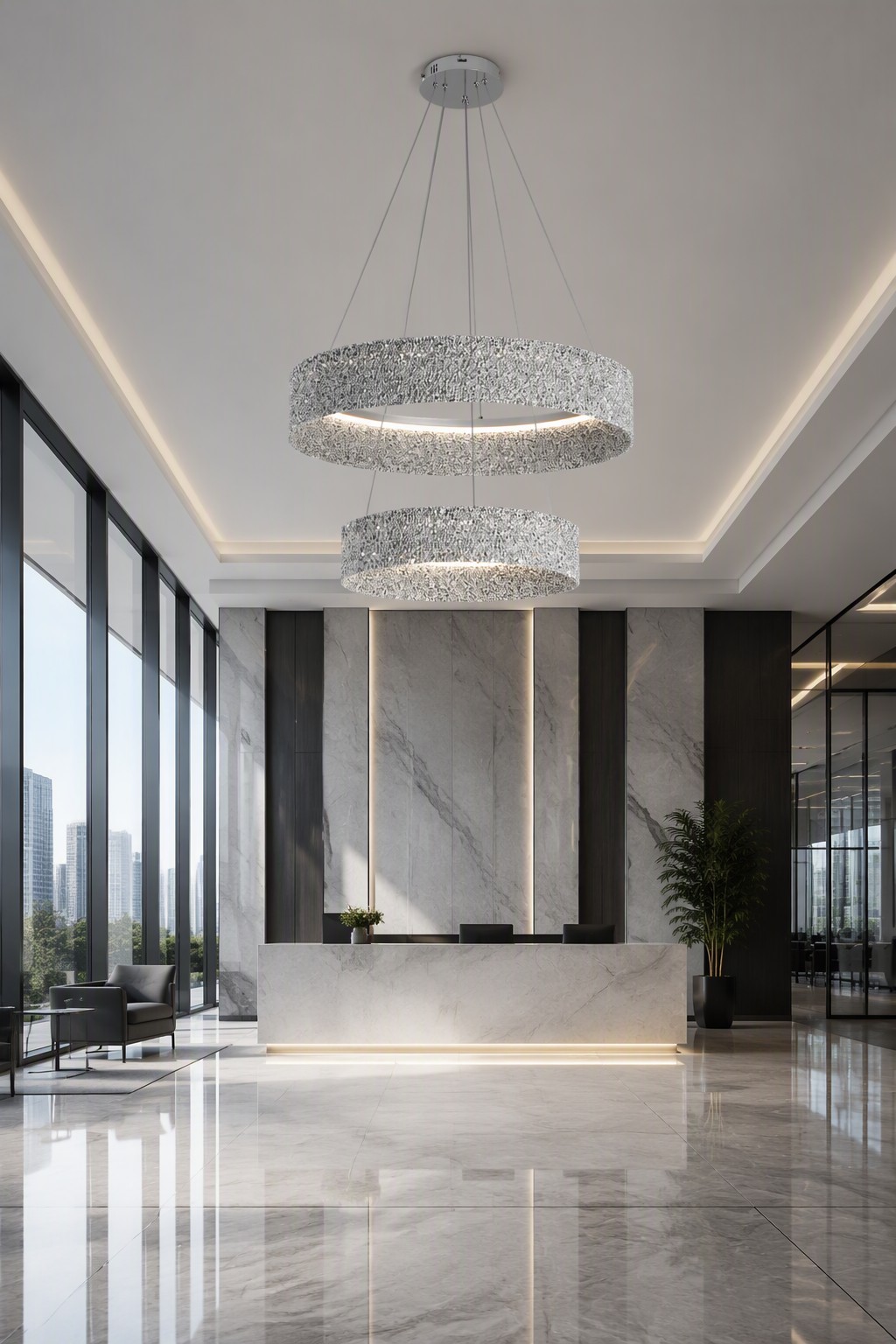 Grand Two-Tier Luxury LED Ring Chandelier with Tiered Crushed Crystal Design – Ring Chandeliers (view 4)