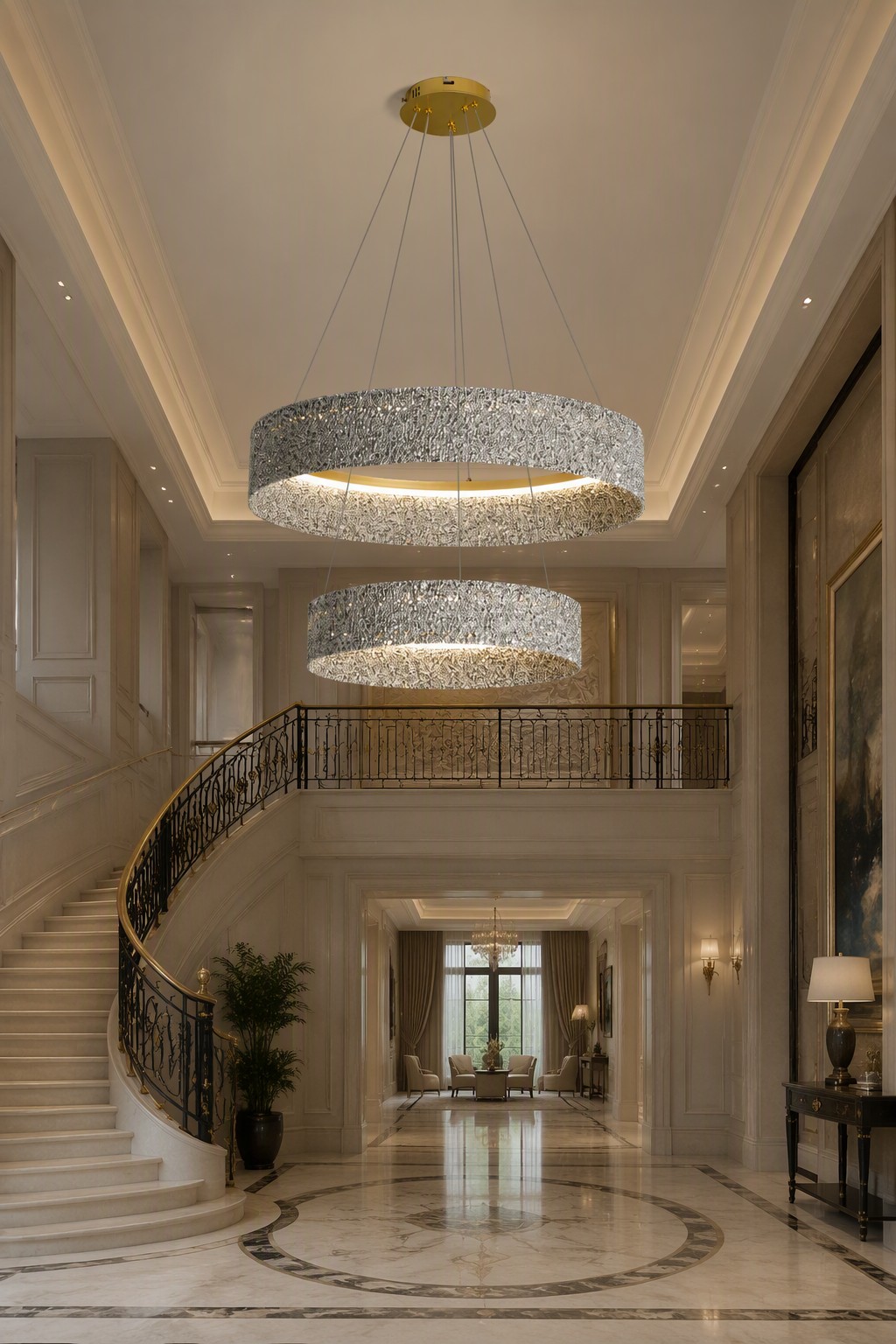 Grand Two-Tier Luxury LED Ring Chandelier with Tiered Crushed Crystal Design – Ring Chandeliers (view 3)