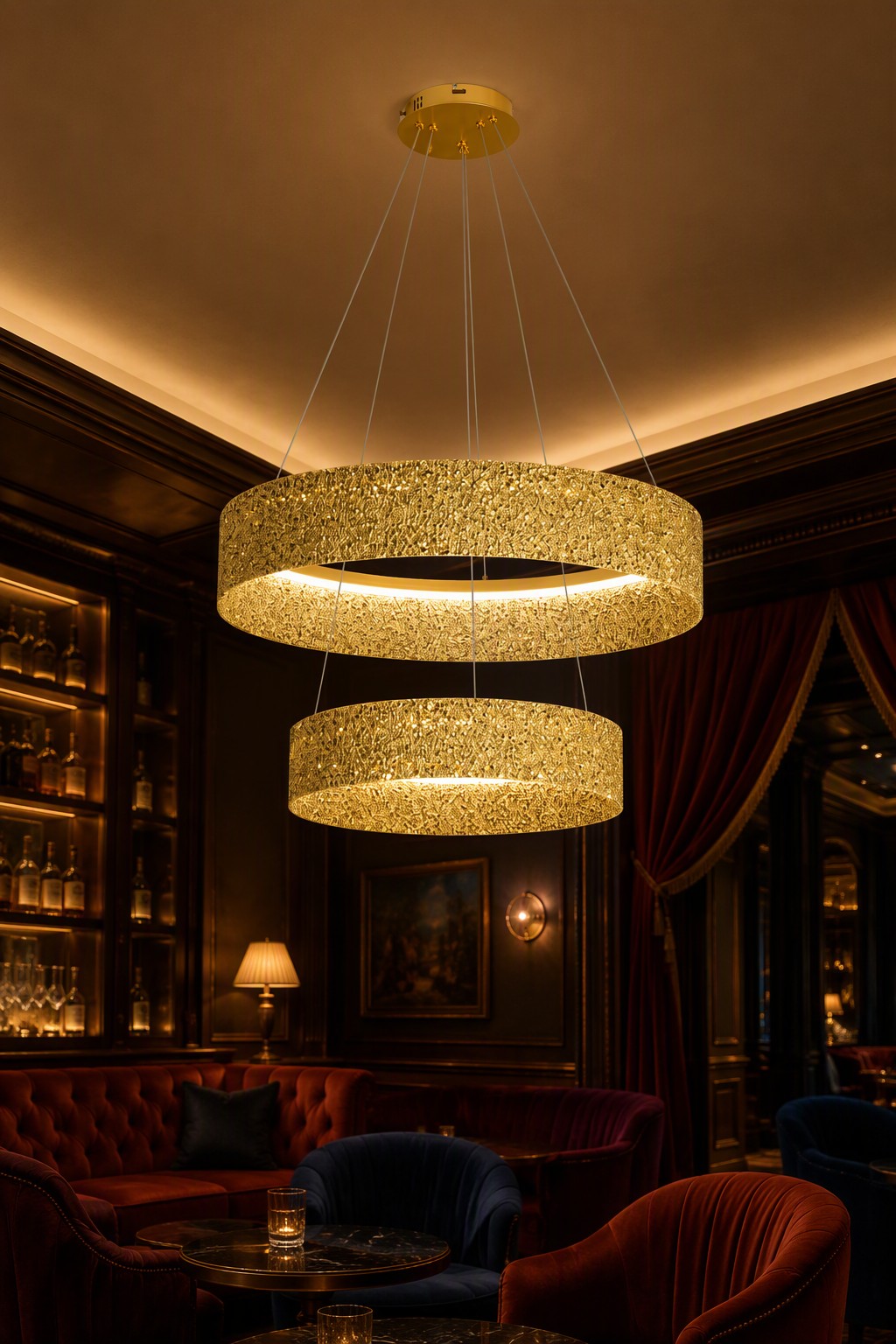 Grand Two-Tier Luxury LED Ring Chandelier with Tiered Crushed Crystal Design – Ring Chandeliers (view 5)