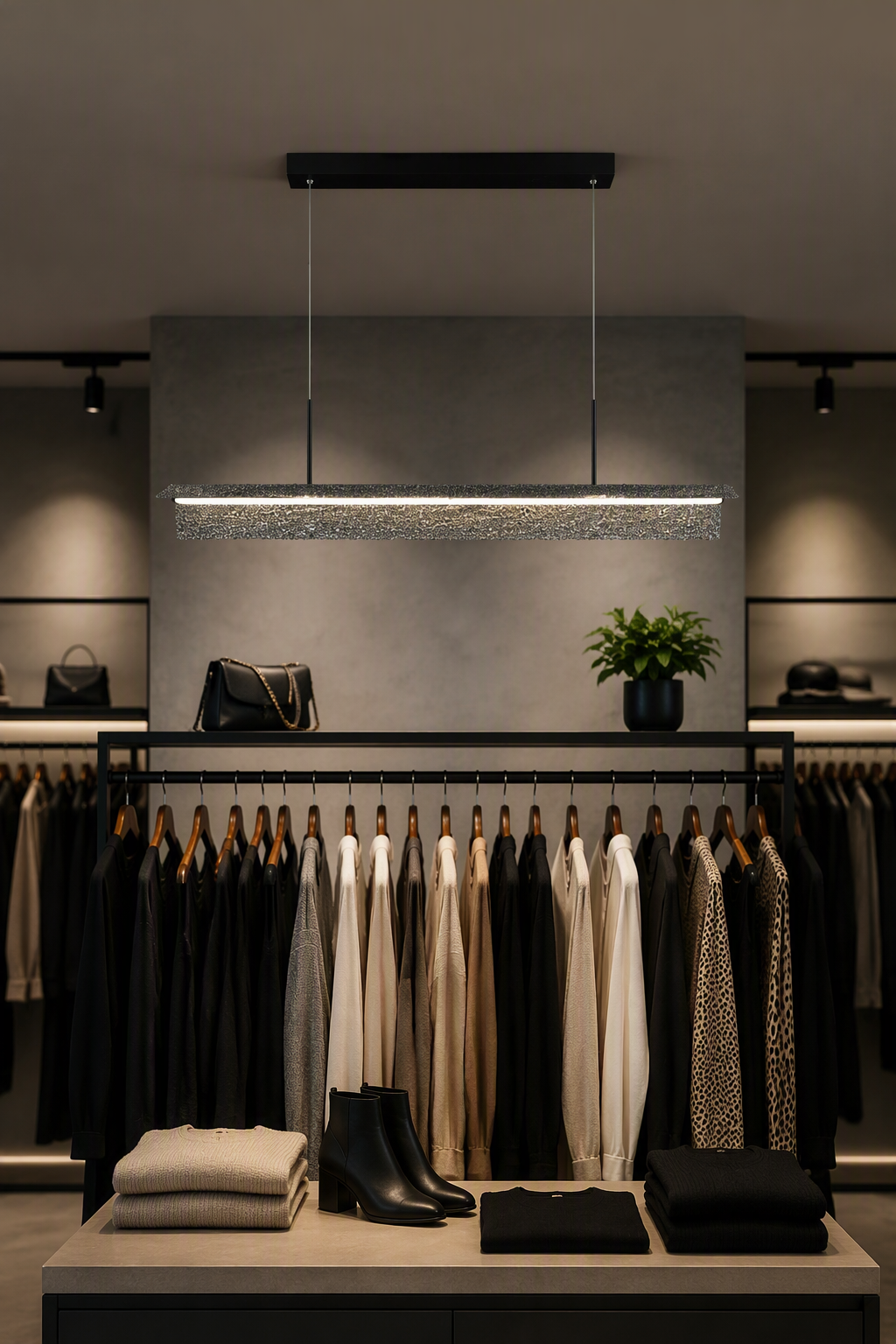 Modern Geometric LED Linear Chandelier with Crushed Crystal Bar and Rectangular Base – Crystal Chandeliers (view 5)