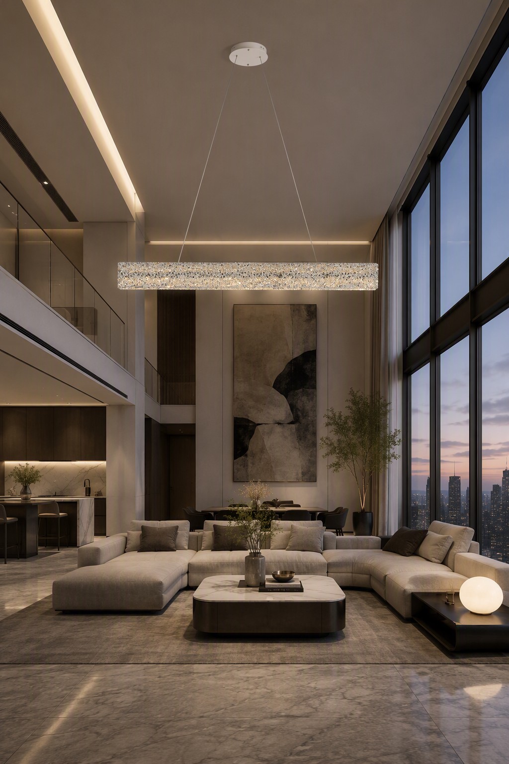 Grand 1000mm LED Linear Chandelier with Round Canopy and V-Wire Suspension – Crystal Chandeliers