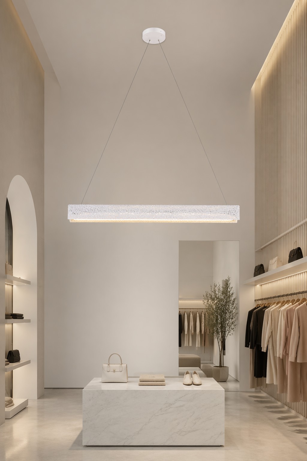 Grand 1000mm LED Linear Chandelier with Round Canopy and V-Wire Suspension – Crystal Chandeliers (view 2)
