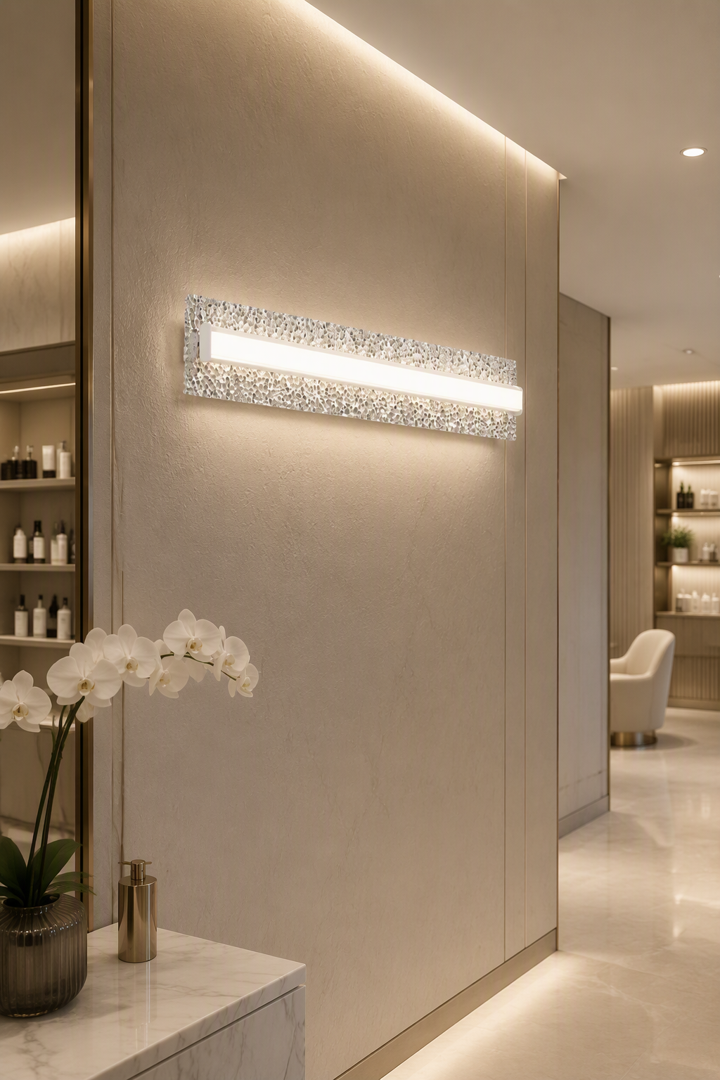 Luxury Linear LED Wall Sconce with Premium Crushed Crystal Backplate 18W – Decorative Wall Lamps