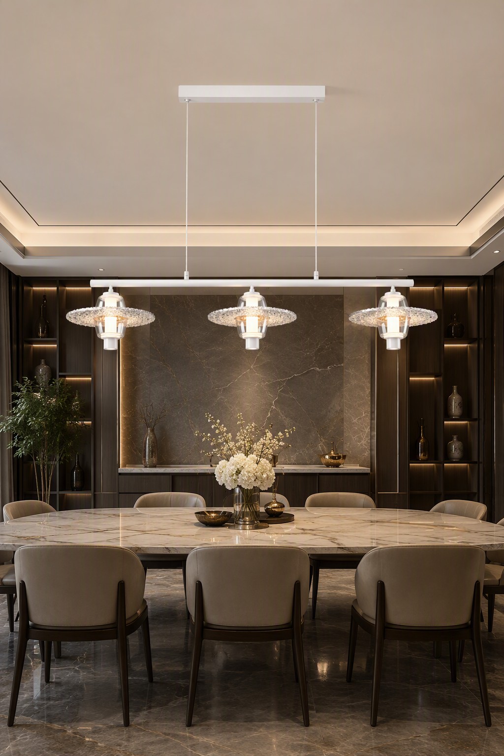 Modern UFO-Style LED Pendant Light Series with Crushed Crystal Shimmering Ring – Crystal Chandeliers (view 3)