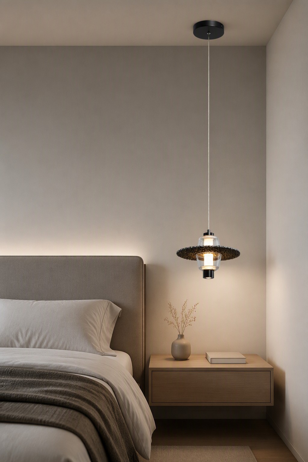 Minimalist Single Head LED UFO Pendant Light with Crushed Crystal Detail 7W – Single Pendant (view 3)