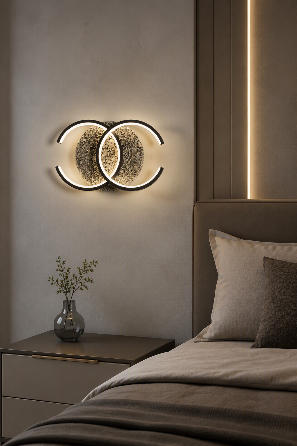 Modern Minimalist Double Ring Volcanic Stone LED Wall Sconce - Luxury Textured Accent Lighting for High-End Interiors – Decorative Wall Lamps