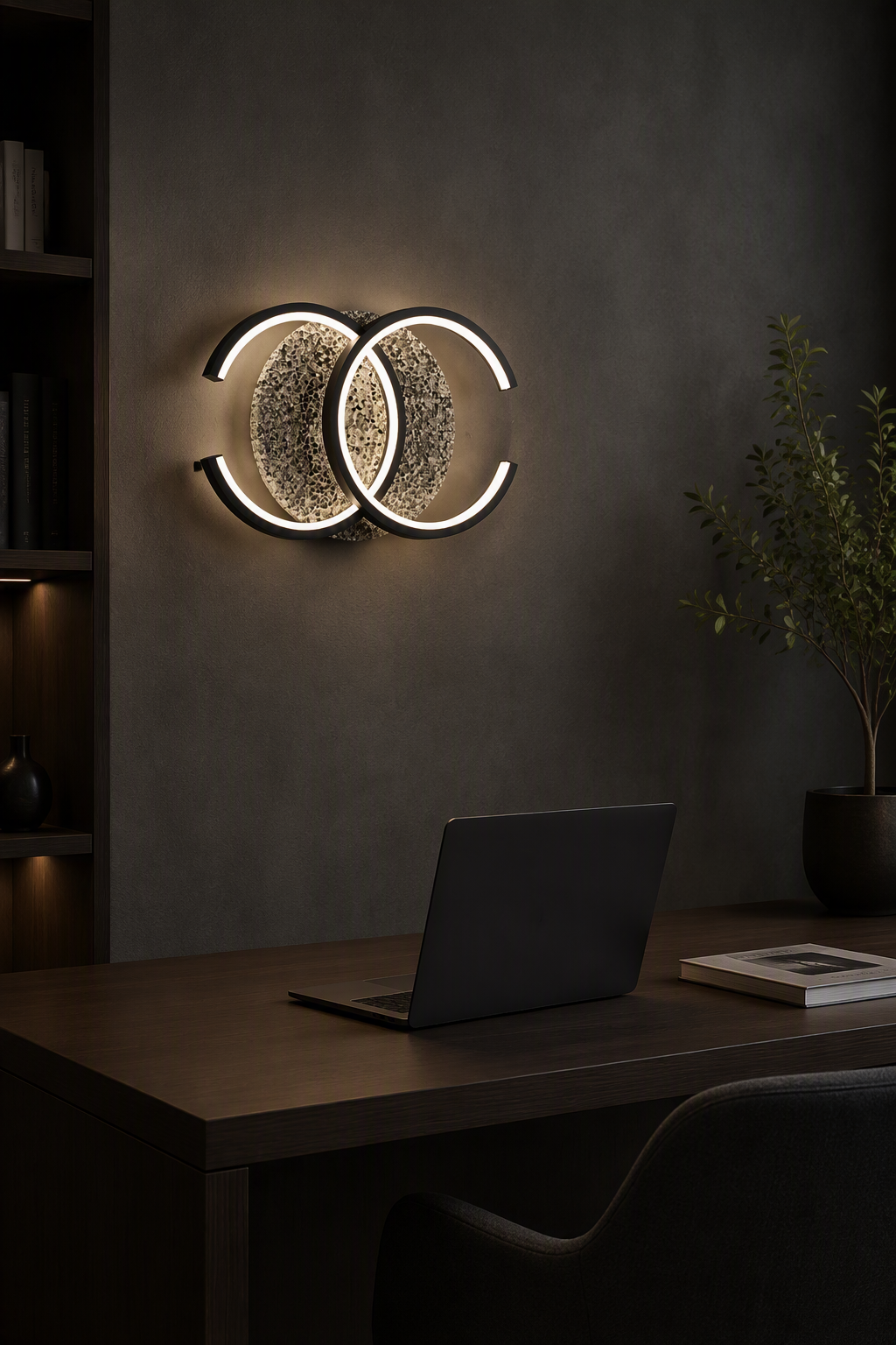 Modern Minimalist Double Ring Volcanic Stone LED Wall Sconce - Luxury Textured Accent Lighting for High-End Interiors – Decorative Wall Lamps (view 2)