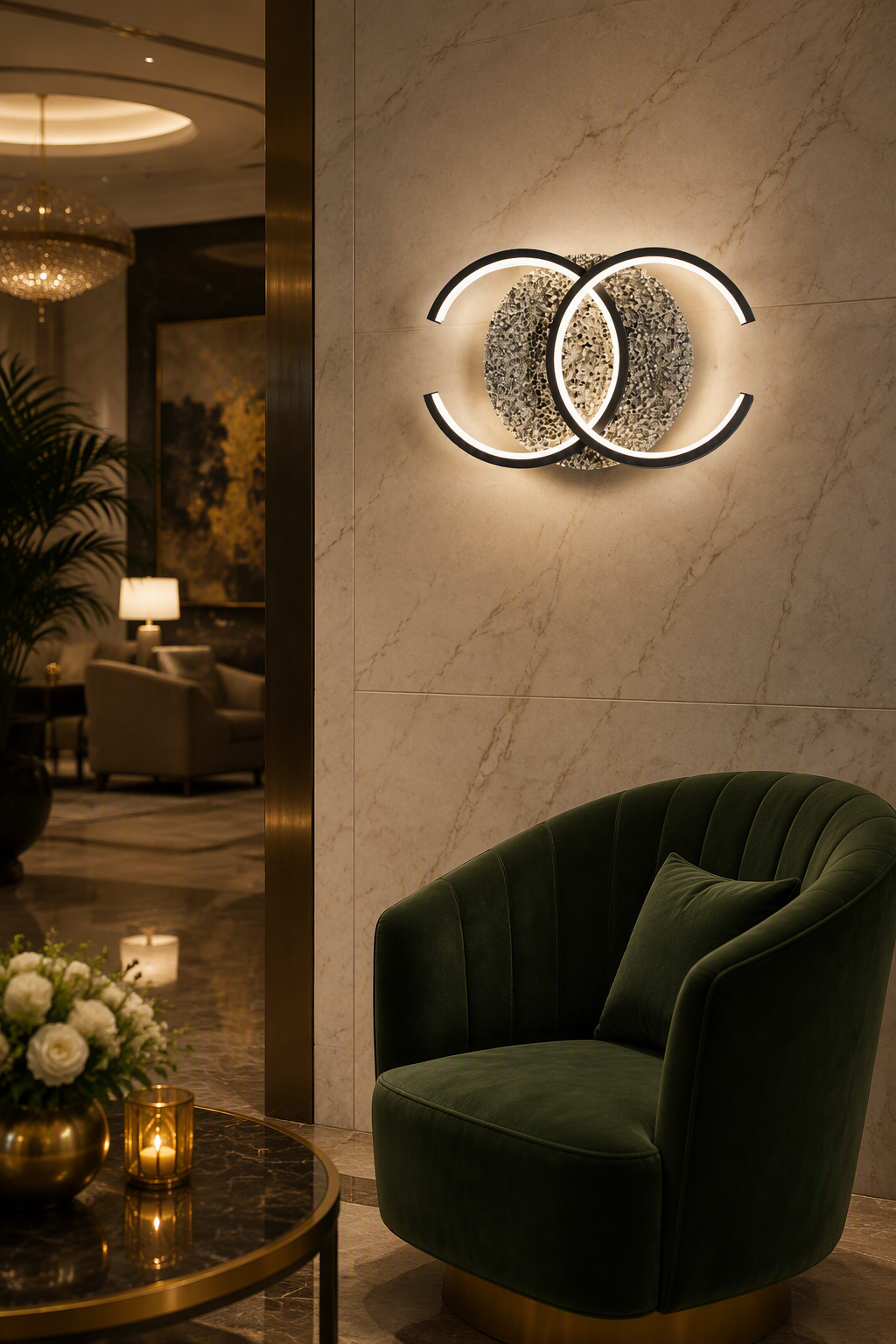 Modern Minimalist Double Ring Volcanic Stone LED Wall Sconce - Luxury Textured Accent Lighting for High-End Interiors – Decorative Wall Lamps (view 3)