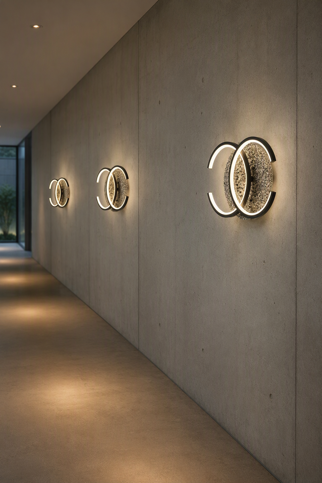 Modern Minimalist Double Ring Volcanic Stone LED Wall Sconce - Luxury Textured Accent Lighting for High-End Interiors – Decorative Wall Lamps (view 4)