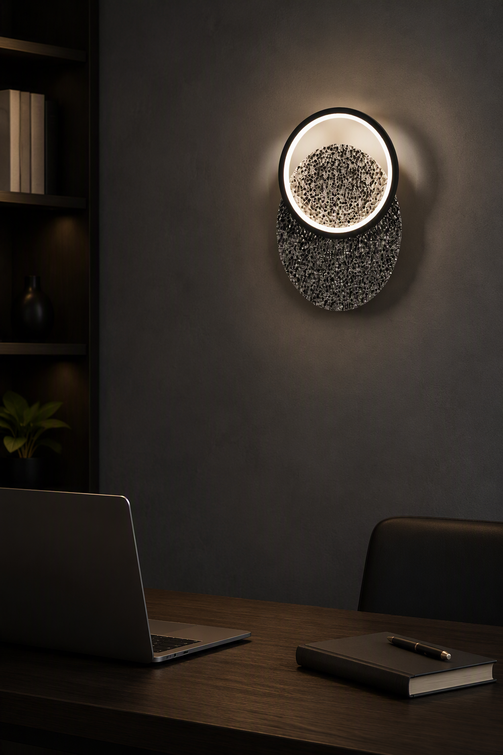 Nordic Minimalist Single Ring LED Wall Lamp with Volcanic Stone Base - Compact Contemporary Sconce for Corridor & Bedroom – Decorative Wall Lamps (view 3)