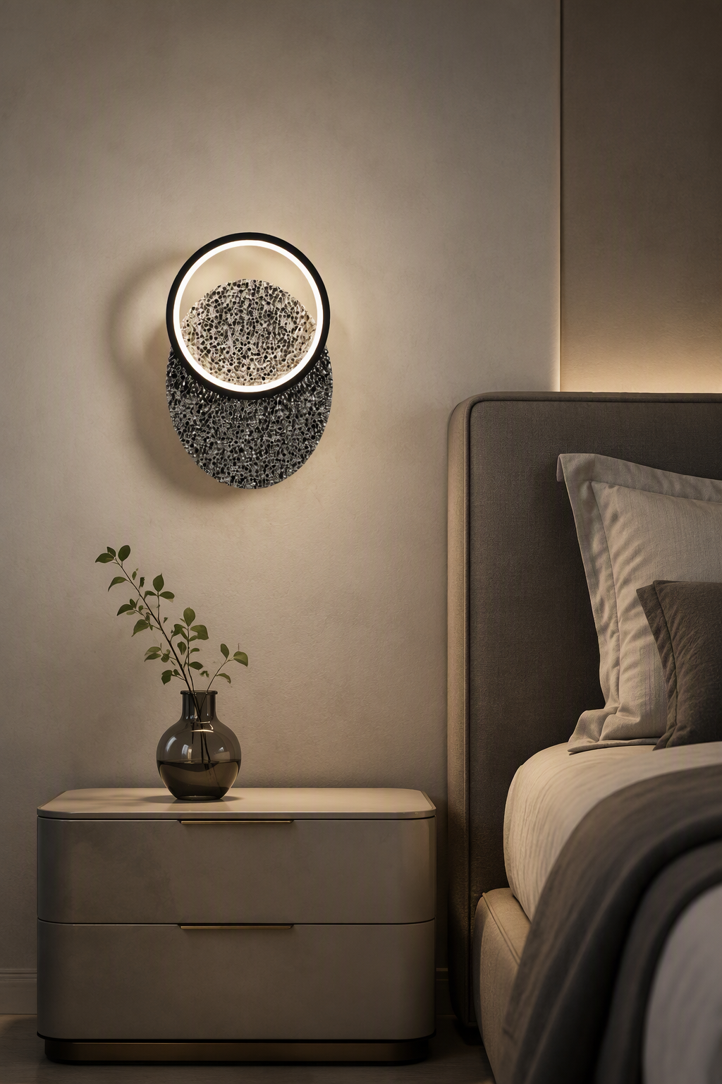 Nordic Minimalist Single Ring LED Wall Lamp with Volcanic Stone Base - Compact Contemporary Sconce for Corridor & Bedroom – Decorative Wall Lamps (view 4)