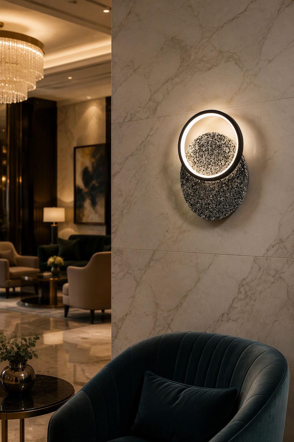 Nordic Minimalist Single Ring LED Wall Lamp with Volcanic Stone Base - Compact Contemporary Sconce for Corridor & Bedroom – Decorative Wall Lamps (view 5)