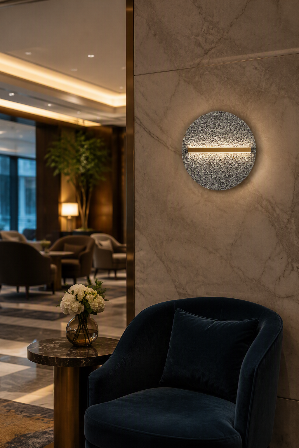 Luxury Volcanic Stone LED Wall Sconce with Gold Bar Accent - Modern Indirect Lighting for High-End Living & Hotel Areas – Decorative Wall Lamps