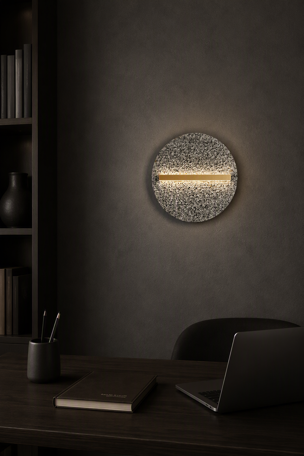 Luxury Volcanic Stone LED Wall Sconce with Gold Bar Accent - Modern Indirect Lighting for High-End Living & Hotel Areas – Decorative Wall Lamps (view 2)