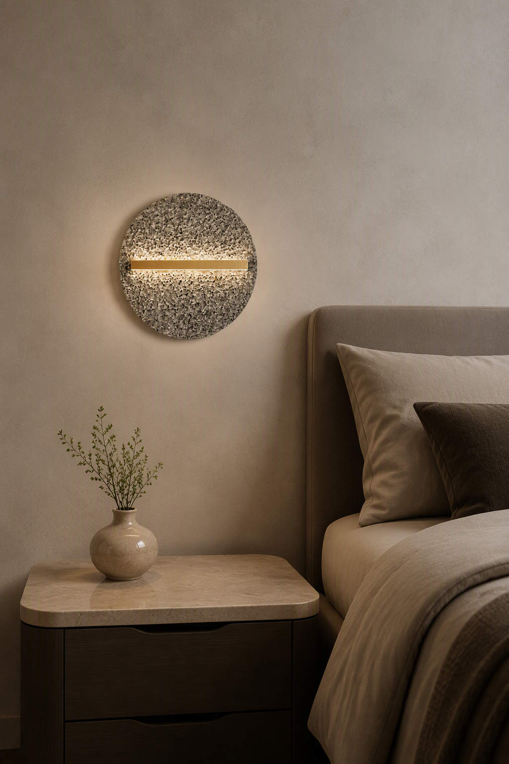 Luxury Volcanic Stone LED Wall Sconce with Gold Bar Accent - Modern Indirect Lighting for High-End Living & Hotel Areas – Decorative Wall Lamps (view 3)