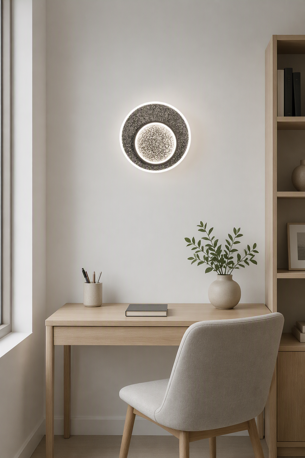 Luxury Dual-Circle Volcanic Stone LED Wall Sconce - 30W High-Efficiency Architectural Lighting for Modern Interiors – Decorative Wall Lamps