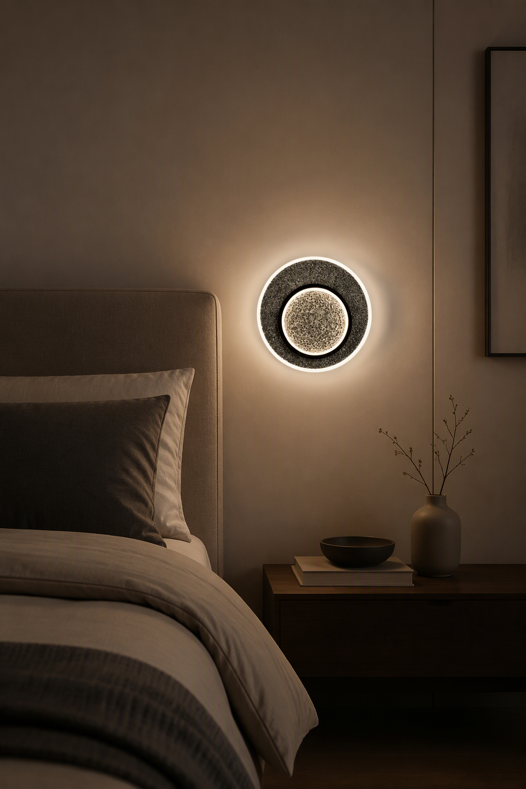 Luxury Dual-Circle Volcanic Stone LED Wall Sconce - 30W High-Efficiency Architectural Lighting for Modern Interiors – Decorative Wall Lamps (view 2)
