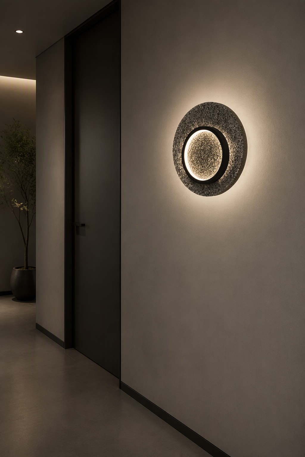 Luxury Dual-Circle Volcanic Stone LED Wall Sconce - 30W High-Efficiency Architectural Lighting for Modern Interiors – Decorative Wall Lamps (view 3)