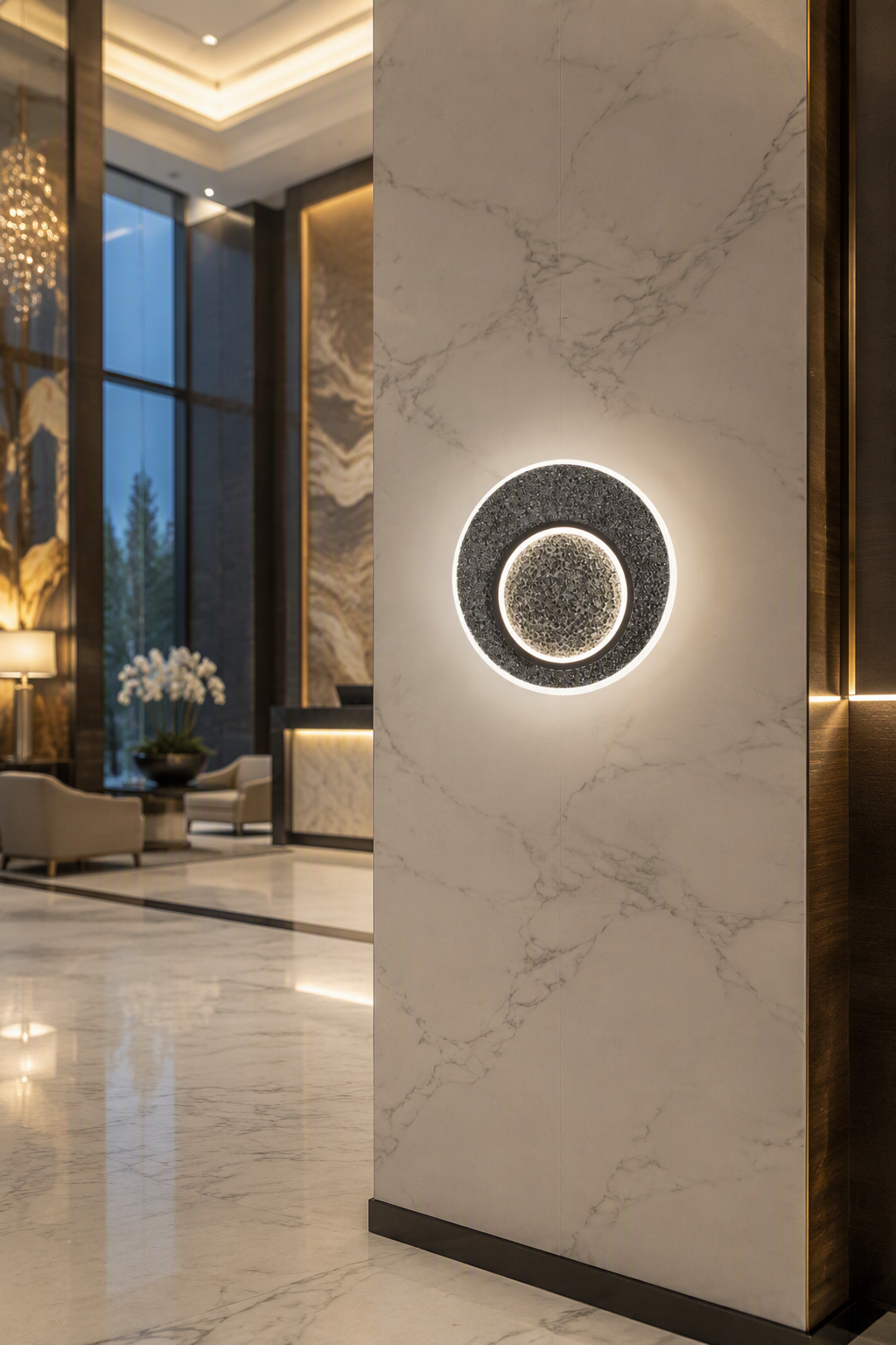 Luxury Dual-Circle Volcanic Stone LED Wall Sconce - 30W High-Efficiency Architectural Lighting for Modern Interiors – Decorative Wall Lamps (view 4)