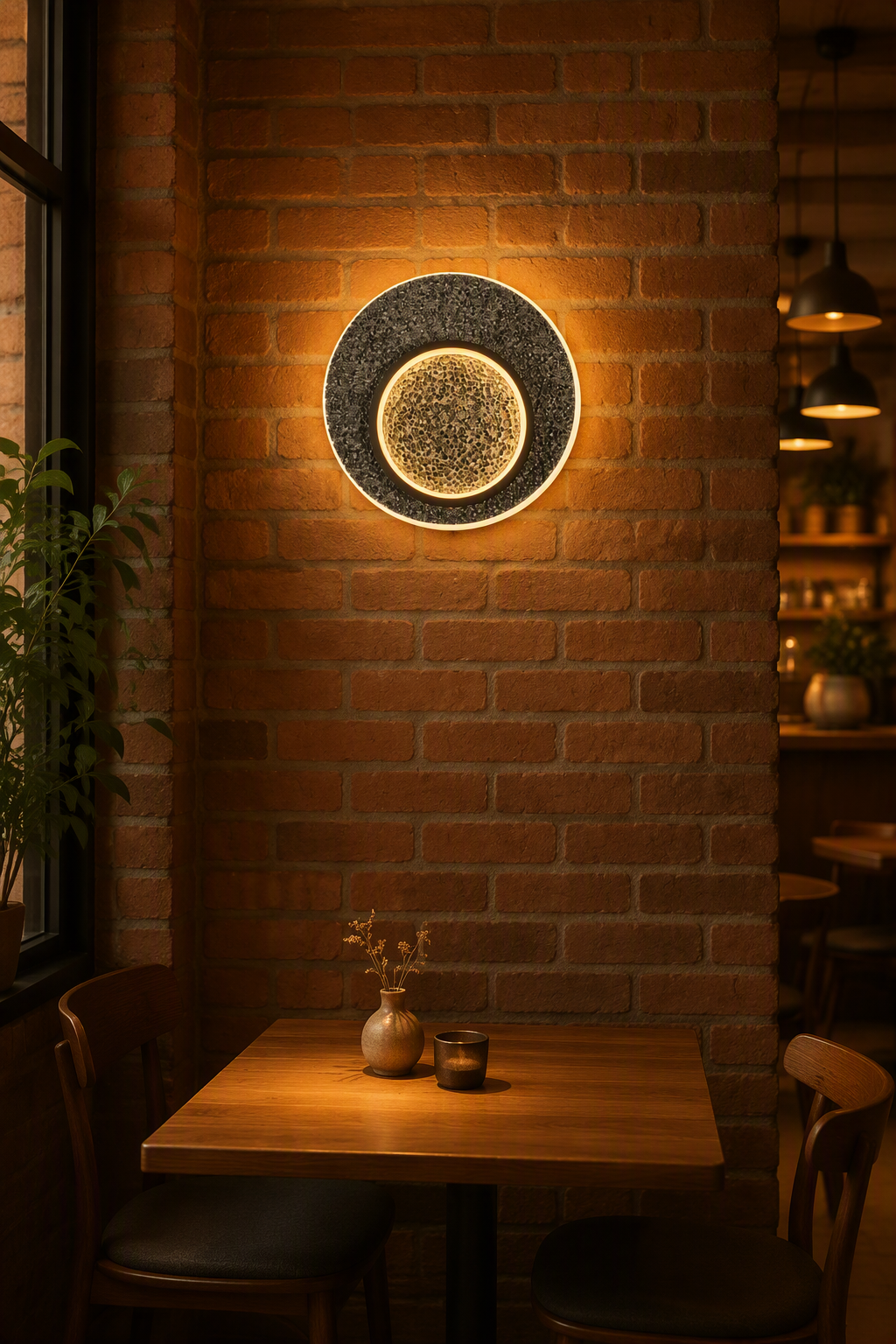 Luxury Dual-Circle Volcanic Stone LED Wall Sconce - 30W High-Efficiency Architectural Lighting for Modern Interiors – Decorative Wall Lamps (view 5)