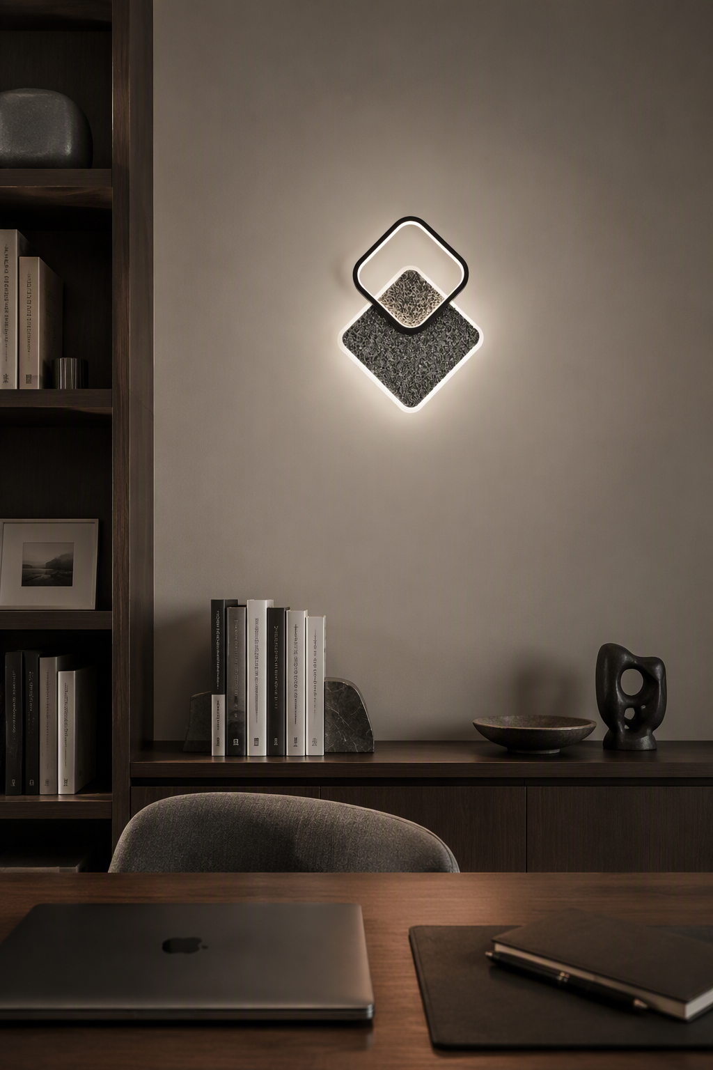Interlaced Geometric Square LED Wall Lamp - Modern Volcanic Stone Accent Light for Offices & Hotel Suites – Decorative Wall Lamps