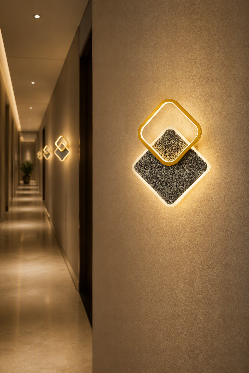 Interlaced Geometric Square LED Wall Lamp - Modern Volcanic Stone Accent Light for Offices & Hotel Suites – Decorative Wall Lamps (view 3)