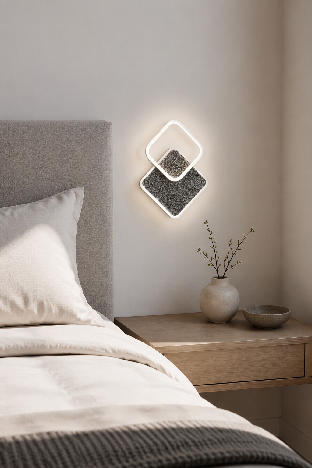 Interlaced Geometric Square LED Wall Lamp - Modern Volcanic Stone Accent Light for Offices & Hotel Suites – Decorative Wall Lamps (view 4)